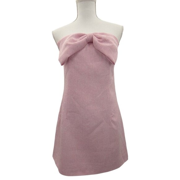 NWT Cider Pink Strapless Bow Mini Dress M Coquette Barbiecore Mean Girls - Picture 1 of 13